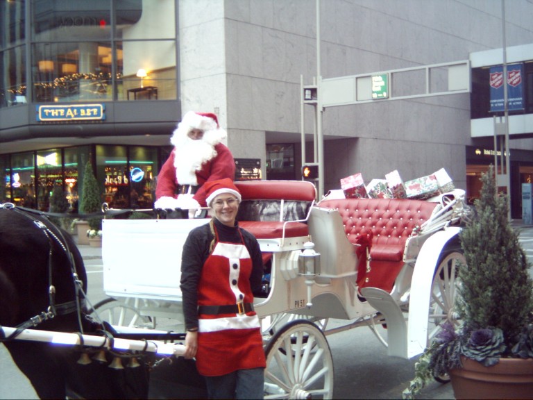 Carriage ride with Santa and all his presents in downtown Cincinnati Ohio