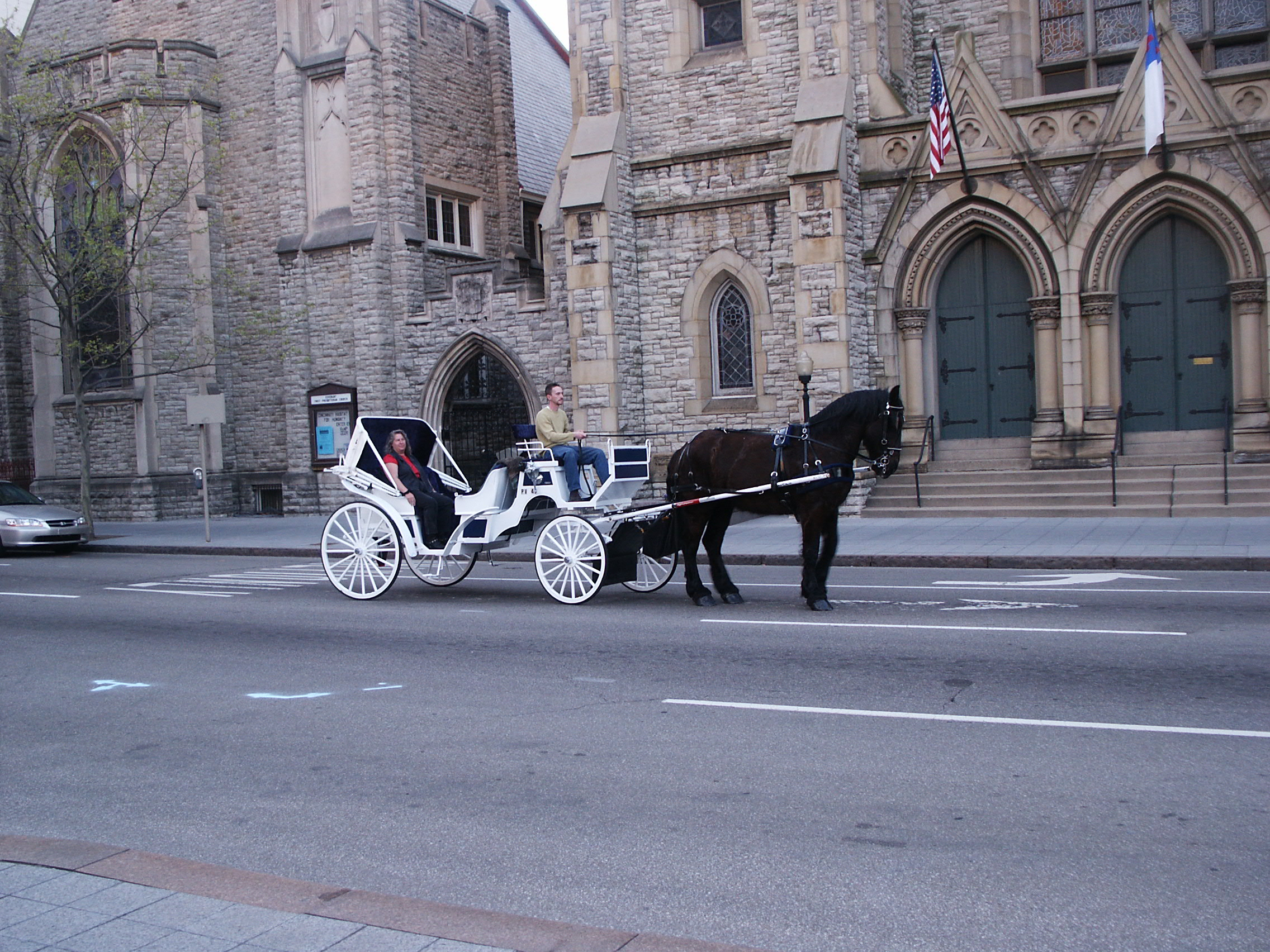 Enjoying some of the historic churches that a horse and carriage ride around Cincinnati offers